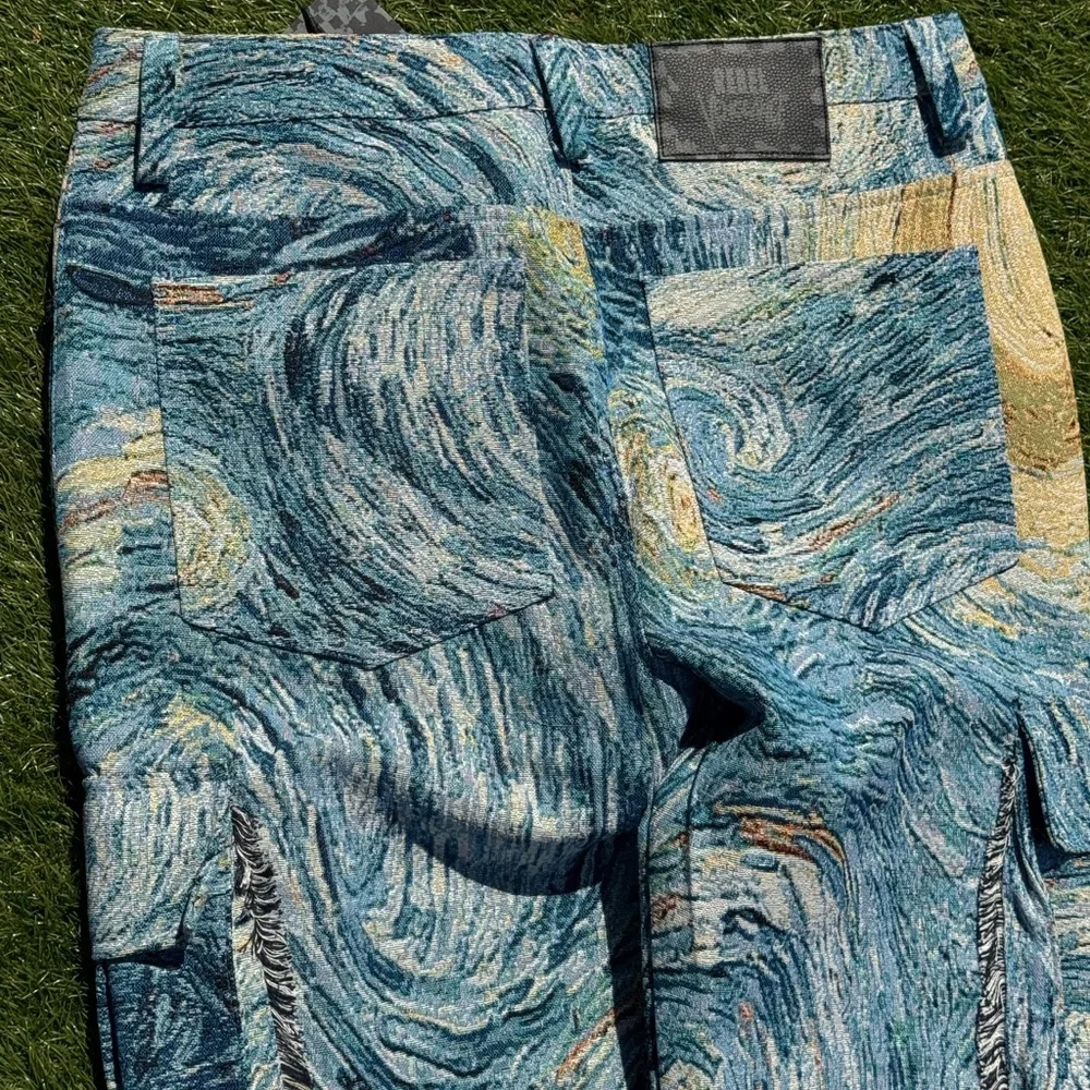 Rebel Vengeance Starry Night Tapestry Cargo Pants Size 32 Artistic Streetwear - Picture 9 of 16